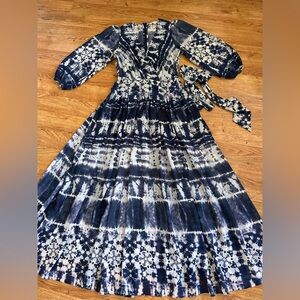 Calvin Klein Blue Tye Die Flowy Chiffon Dress Size 2